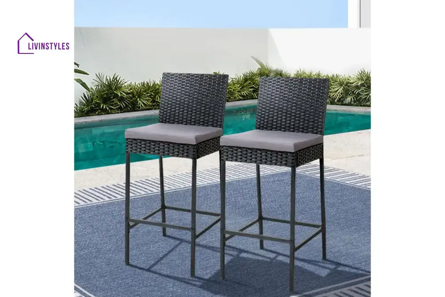 Nino Outdoor Patio Bar Chair 2 Chairs For Balcony (Black) - Bar Sets