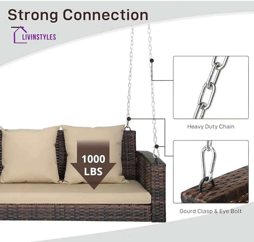 Nioga Three Seater Hanging Swing Without Stand For Balcony Garden Swing (Brown) - Swings