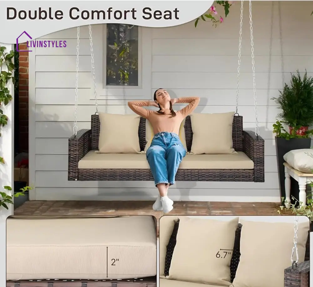 Nioga Three Seater Hanging Swing Without Stand For Balcony Garden Swing (Brown) - Swings