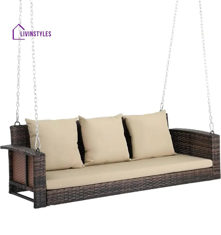 Nioga Three Seater Hanging Swing Without Stand For Balcony Garden Swing (Brown) - Swings