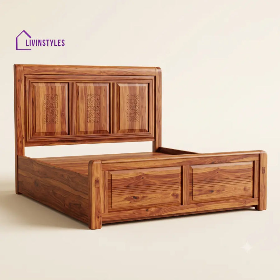 Niranjana Sheesham Wood Bed With Box Storage | Wooden Bed