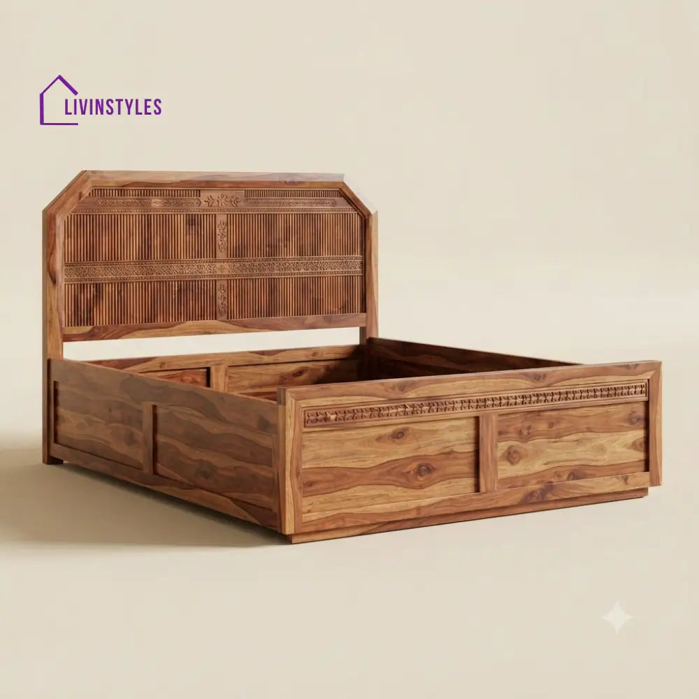 Nirupama Sheesham Wood Bed With Box Storage | Wooden Bed