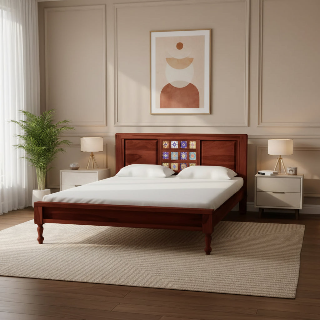 Anamika Contemporary Sheesham Wood Beds Queen / Honey Bed without storage