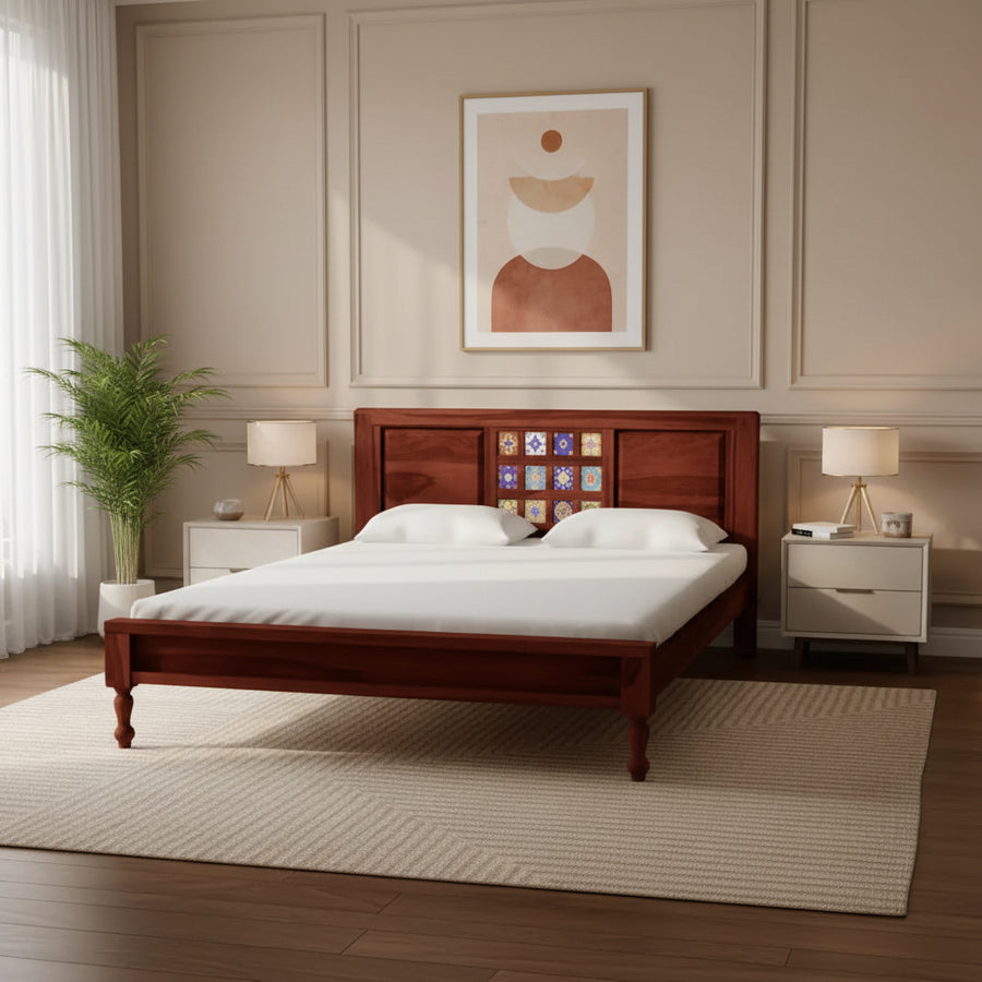 Anamika Contemporary Sheesham Wood Beds Queen / Honey Bed without storage