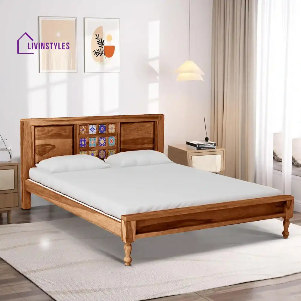 Anamika Contemporary Sheesham Wood Beds Queen / Natural Bed without storage