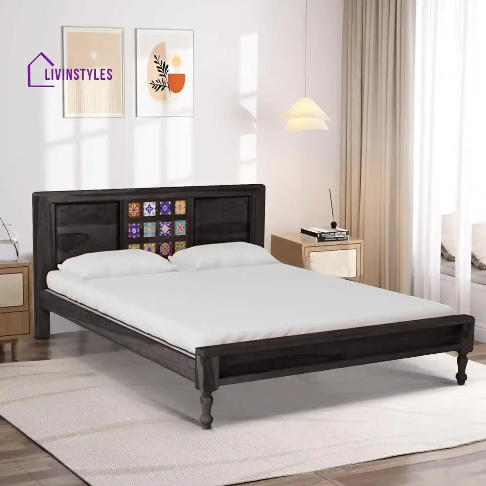 Anamika Contemporary Sheesham Wood Beds Queen / Walnut Bed without storage