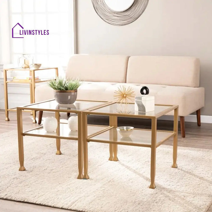 Nisha Metal Coffee Table with Glass Top