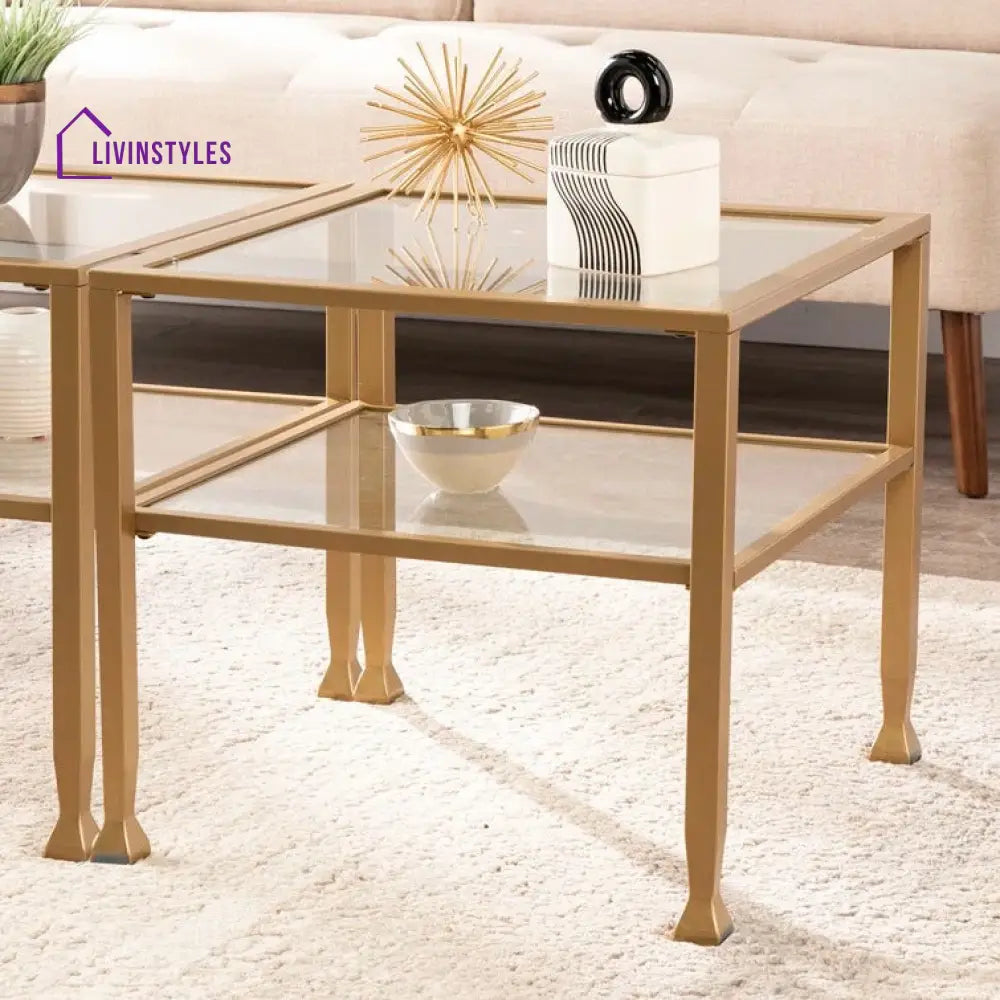 Nisha Metal Coffee Table with Glass Top