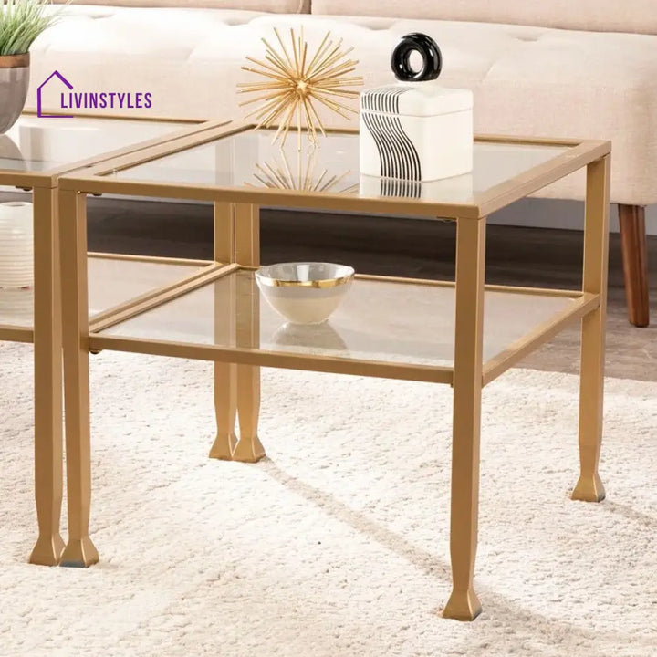 Nisha Metal Coffee Table with Glass Top