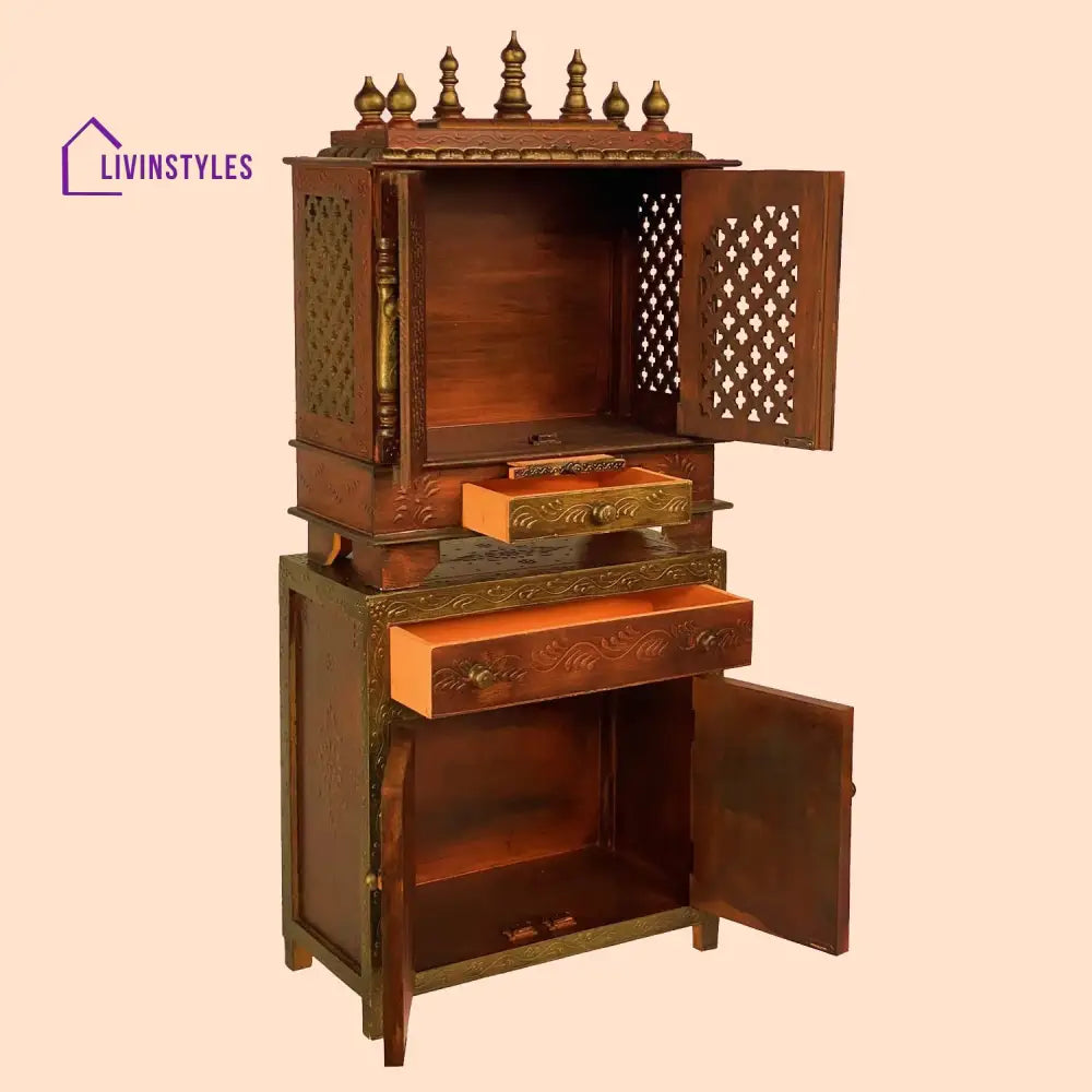 Nisha Sheesham Wood And Mdf Home Temple With Cabinet For