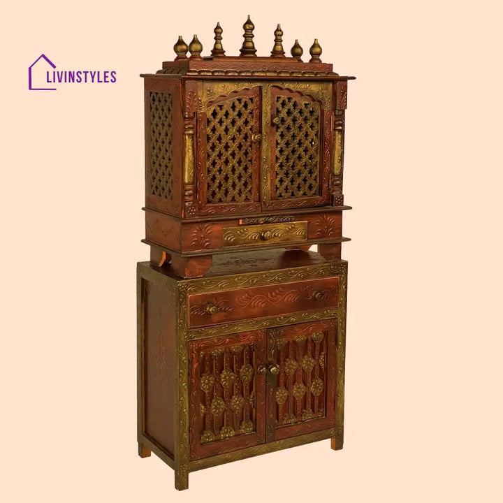 Nisha Sheesham Wood And Mdf Home Temple With Cabinet For