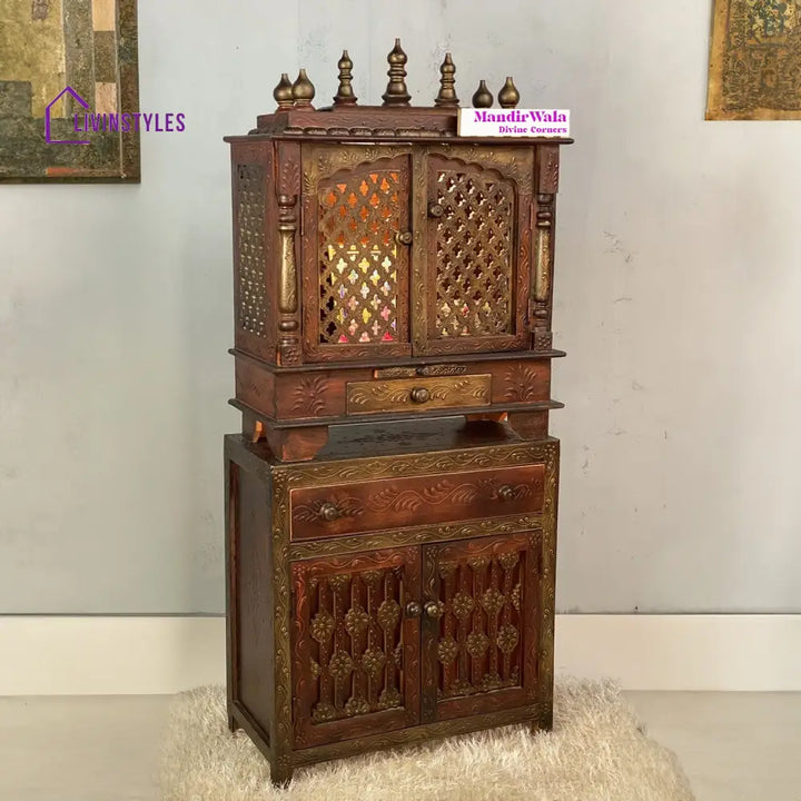 Nisha Sheesham Wood And Mdf Home Temple With Cabinet For