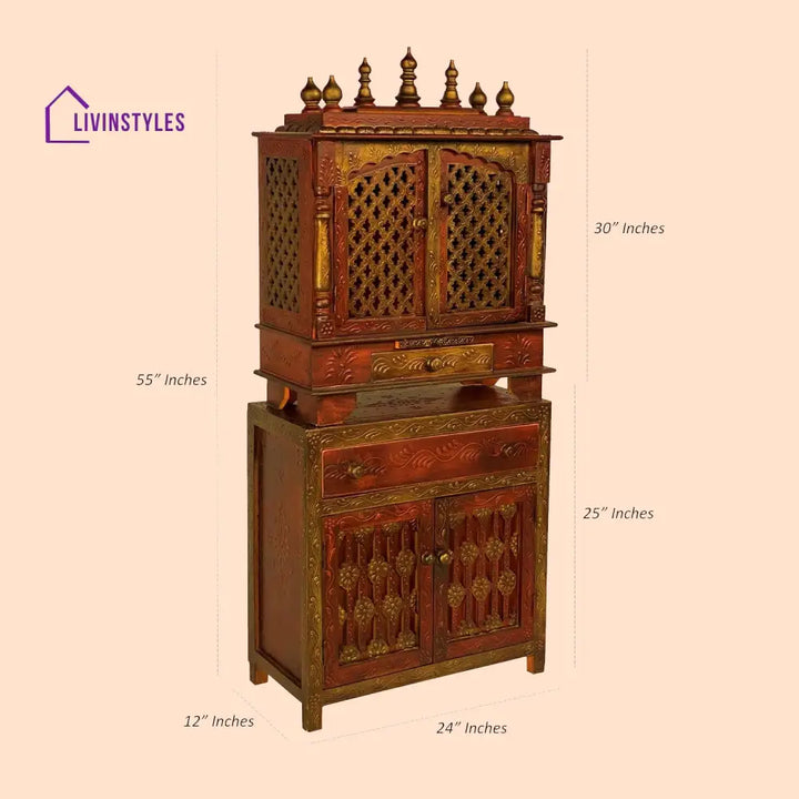 Nisha Sheesham Wood And Mdf Home Temple With Cabinet For