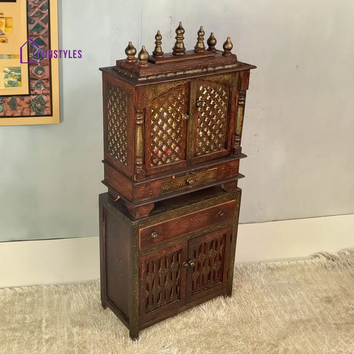 Nisha Sheesham Wood And Mdf Home Temple With Cabinet For