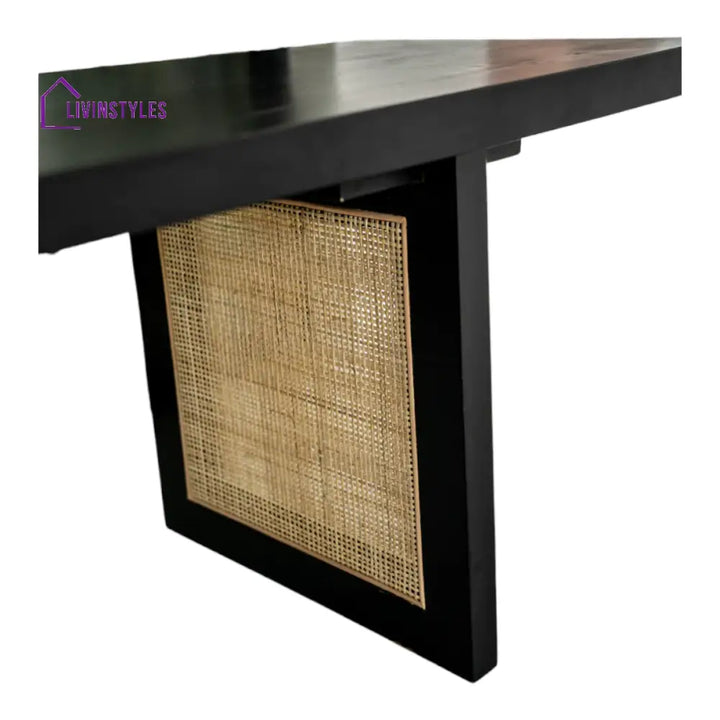 Nishka 6 Seater Rattan Dining Table Mango Wood Black Finish