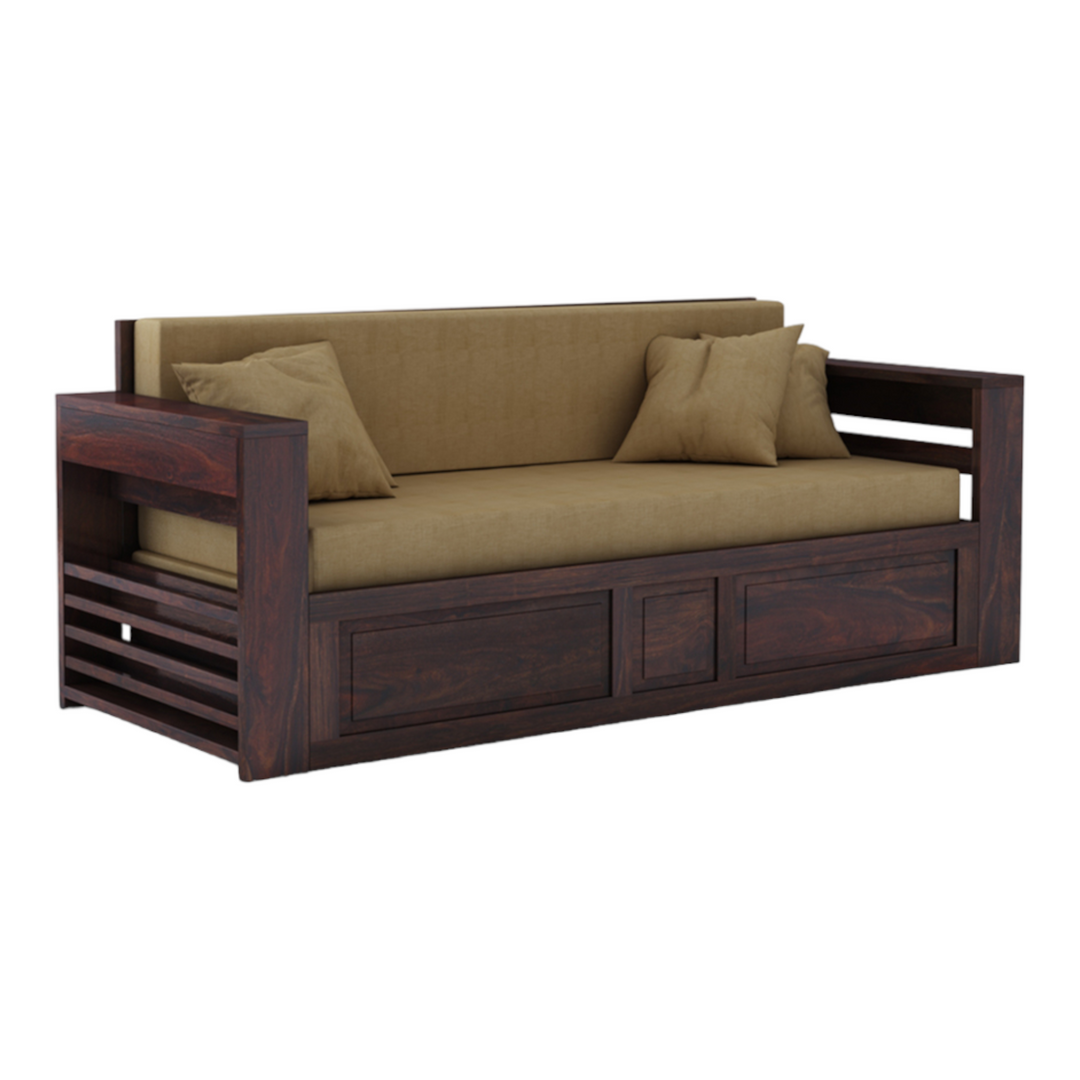 VivaRest 3 Seater Walnut Sofa Cum Bed Sheesham Wood