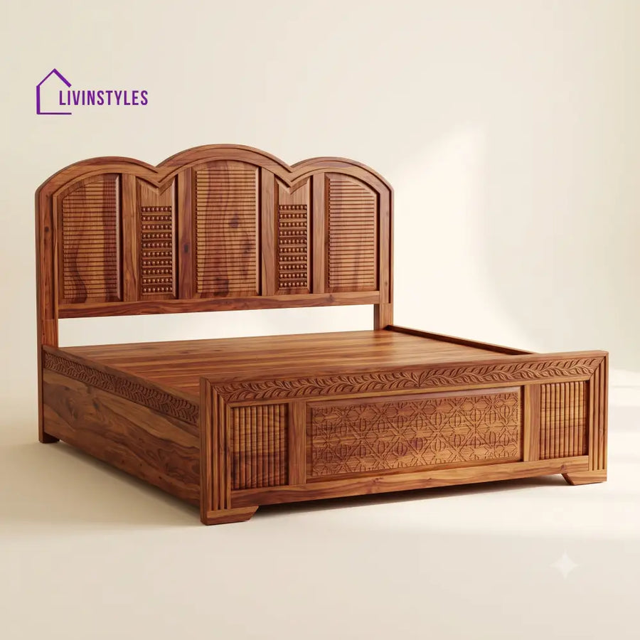 Nithila Sheesham Wood Bed With Box Storage | Wooden Bed