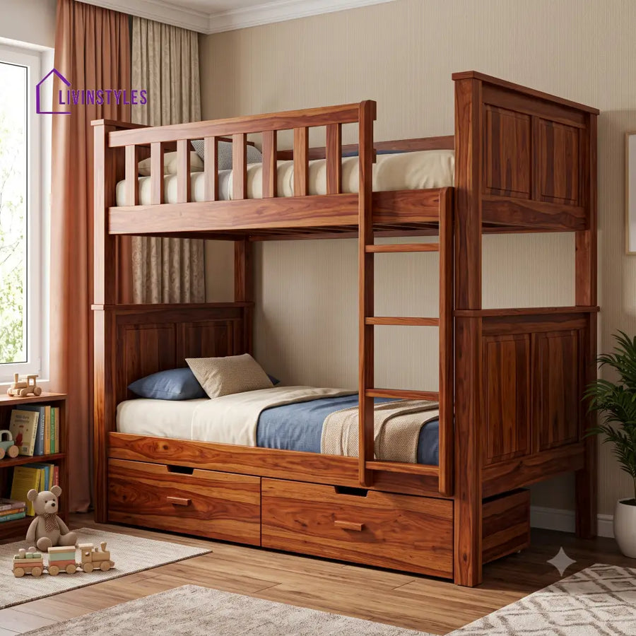 Nithin Sheesham Wood Bunk Bed With Storage | Kids Bed
