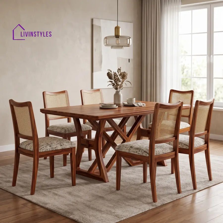 Nithya Premium Wooden 6 Seater Dining Table Set