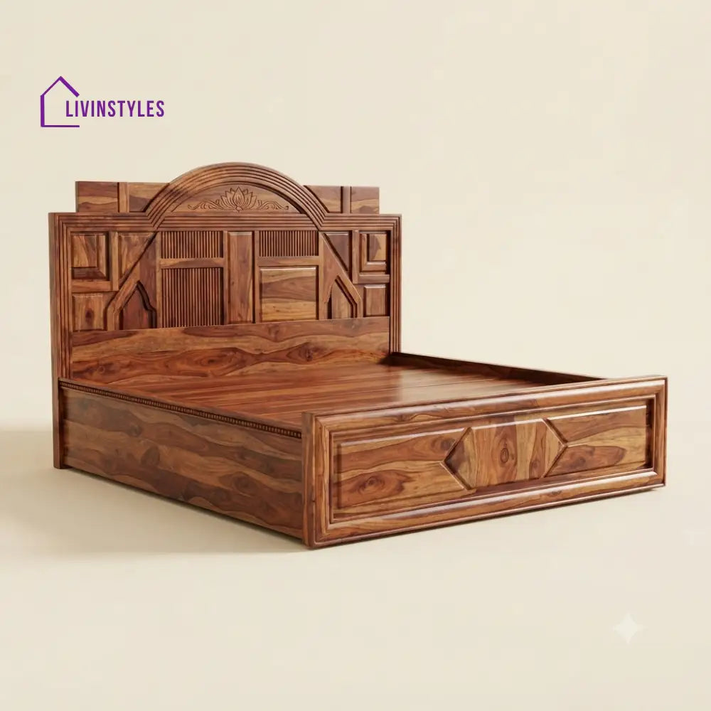 Nithya Sheesham Wood Bed With Box Storage | Wooden Bed