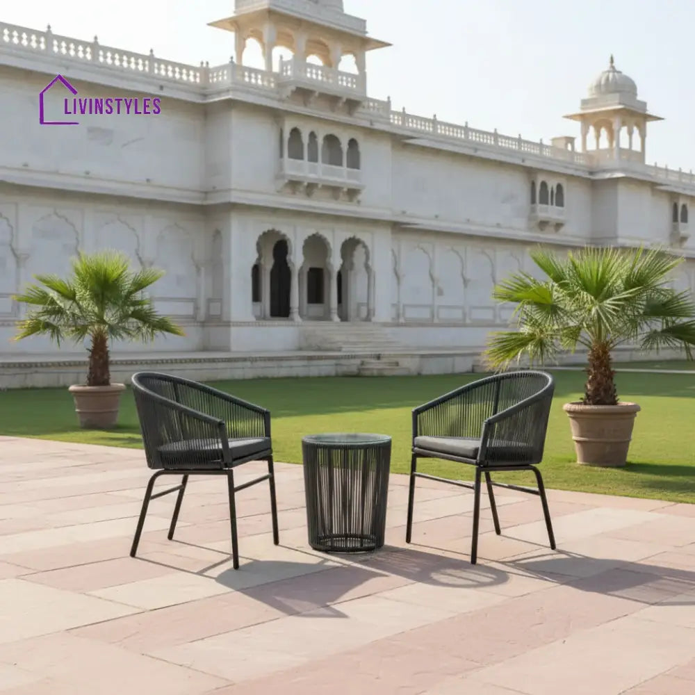 Nitra Outdoor Patio Seating Set 2 Chairs and 1 Table Set (Black) - Coffee Table Sets