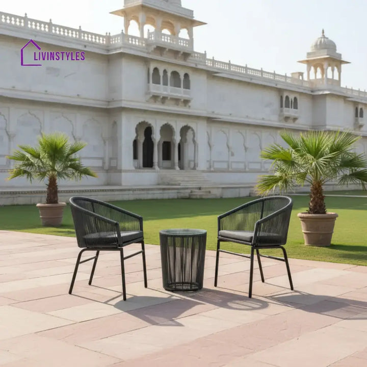 Nitra Outdoor Patio Seating Set 2 Chairs and 1 Table Set (Black) - Coffee Table Sets