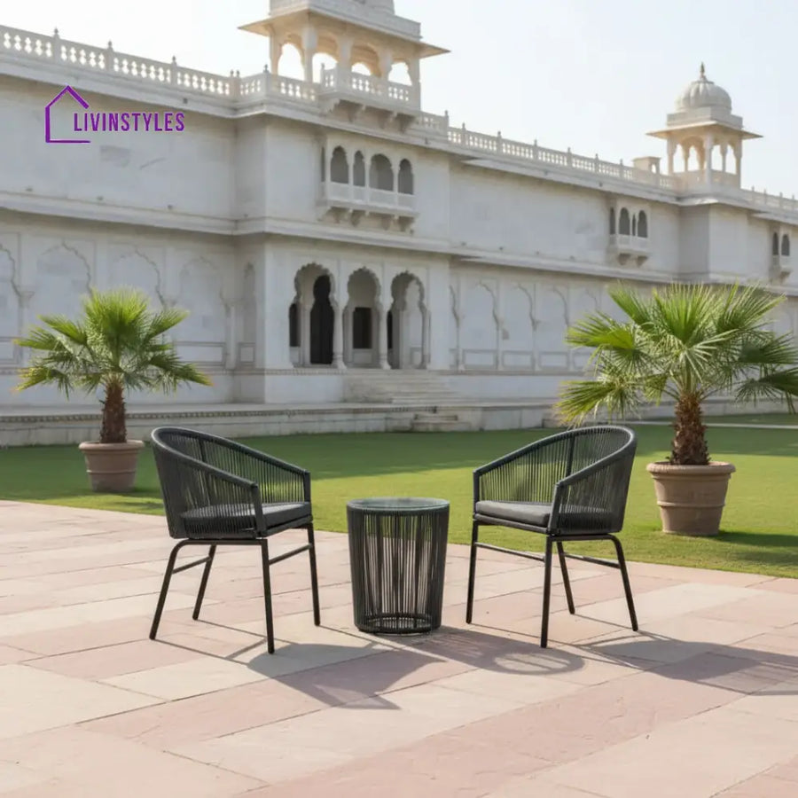 Nitra Outdoor Patio Seating Set 2 Chairs and 1 Table Set (Black) - Coffee Table Sets
