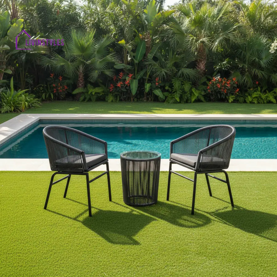 Nitra Outdoor Patio Seating Set 2 Chairs and 1 Table Set (Black) - Coffee Table Sets