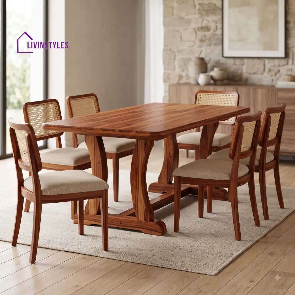 Niveditha Premium Wooden 6 Seater Dining Table Set