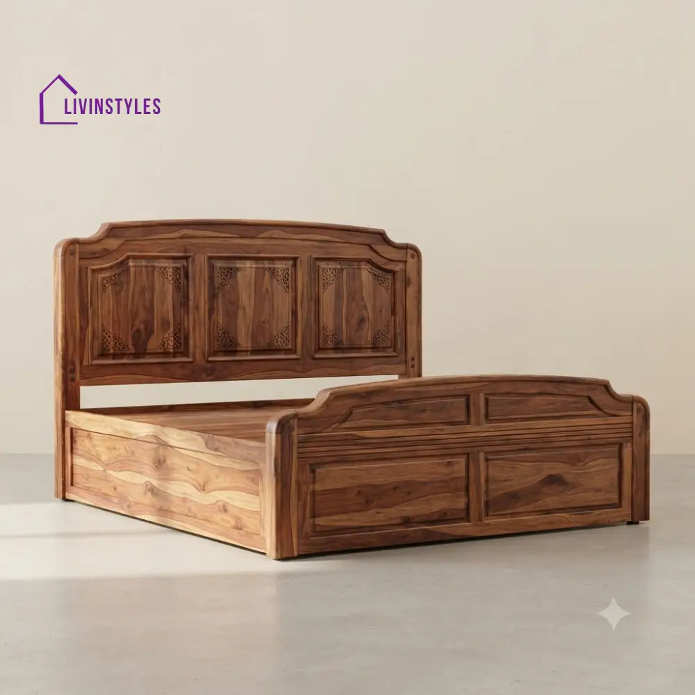 Nivetha Sheesham Wood Bed With Box Storage | Wooden Bed