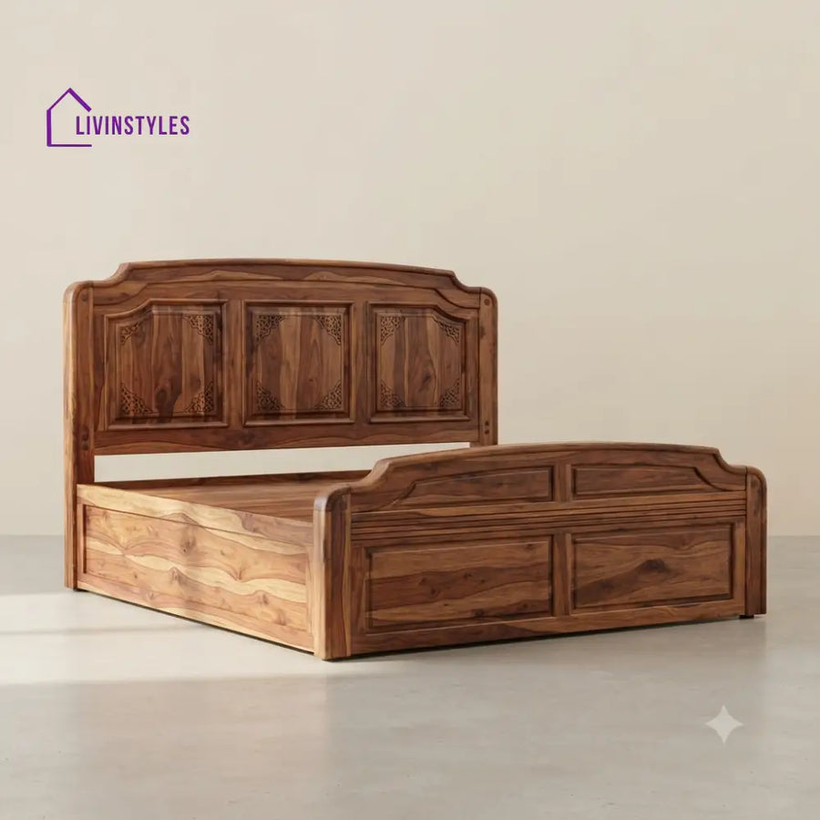 Nivetha Sheesham Wood Bed With Box Storage | Wooden Bed