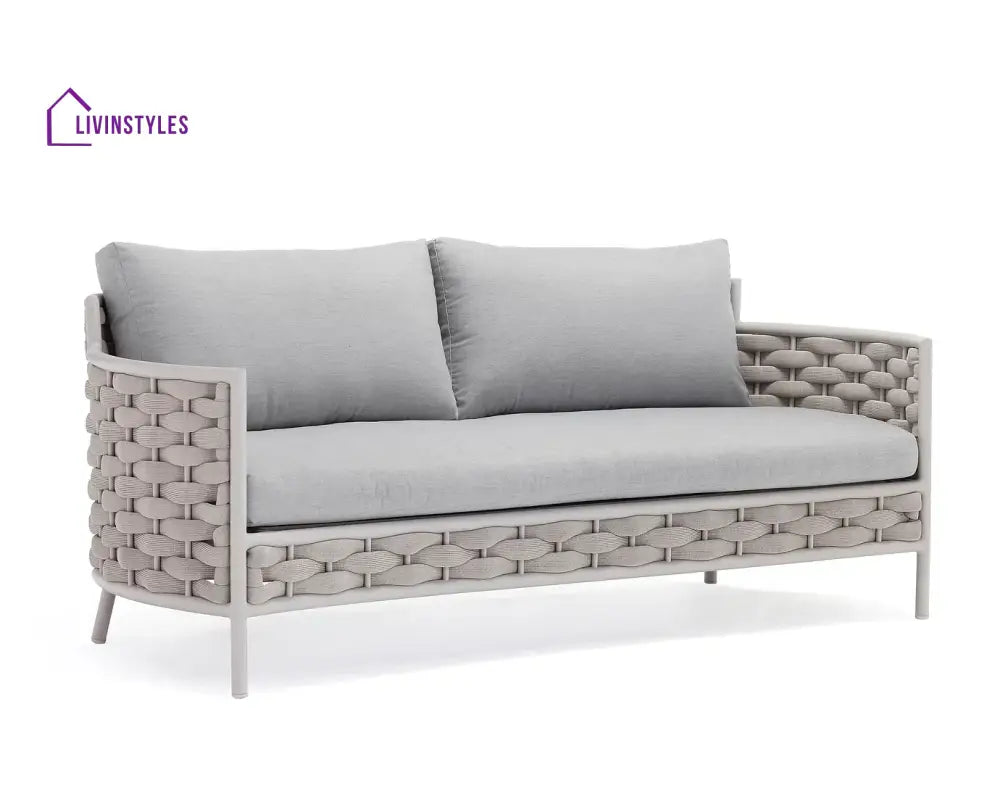 Nivio Outdoor Garden Balcony Sofa Set 2 Seater 2 Single seater and 1 Center Table Set Braid & Rope(White + Cream)