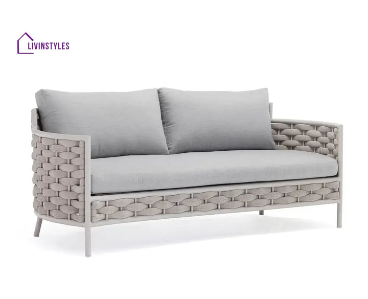 Nivio Outdoor Garden Balcony Sofa Set 2 Seater 2 Single seater and 1 Center Table Set Braid & Rope(White + Cream)