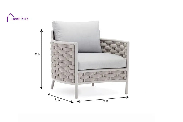 Nivio Outdoor Garden Balcony Sofa Set 2 Seater 2 Single seater and 1 Center Table Set Braid & Rope(White + Cream)