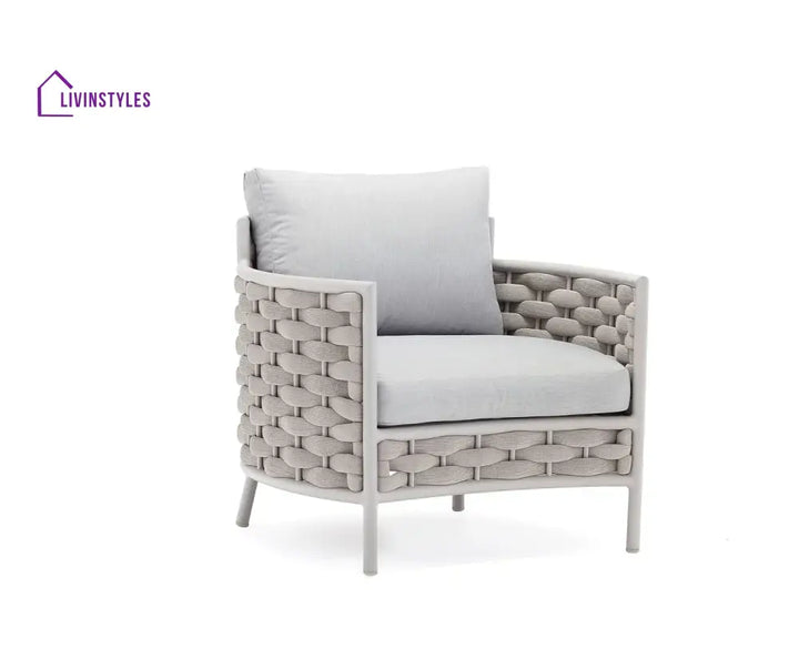 Nivio Outdoor Garden Balcony Sofa Set 2 Seater 2 Single seater and 1 Center Table Set Braid & Rope(White + Cream)