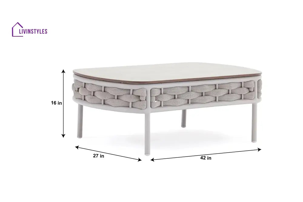 Nivio Outdoor Garden Balcony Sofa Set 2 Seater 2 Single seater and 1 Center Table Set Braid & Rope(White + Cream)