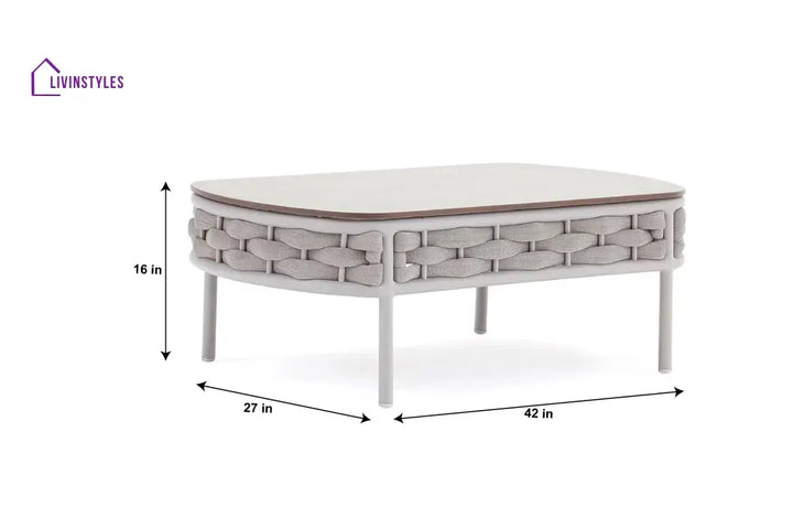 Nivio Outdoor Garden Balcony Sofa Set 2 Seater 2 Single seater and 1 Center Table Set Braid & Rope(White + Cream)