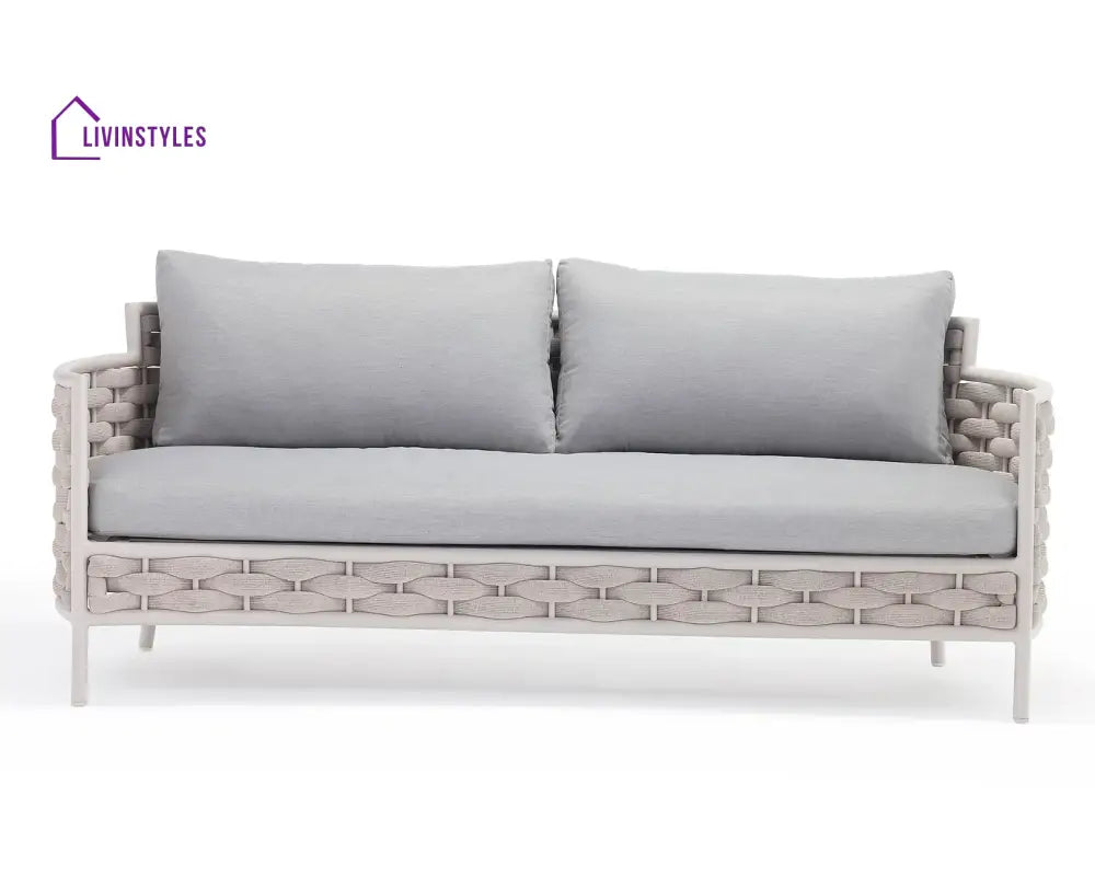 Nivio Outdoor Garden Balcony Sofa Set 2 Seater 2 Single seater and 1 Center Table Set Braid & Rope(White + Cream)