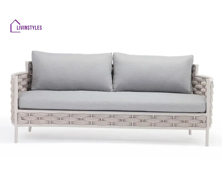Nivio Outdoor Garden Balcony Sofa Set 2 Seater 2 Single seater and 1 Center Table Set Braid & Rope(White + Cream)