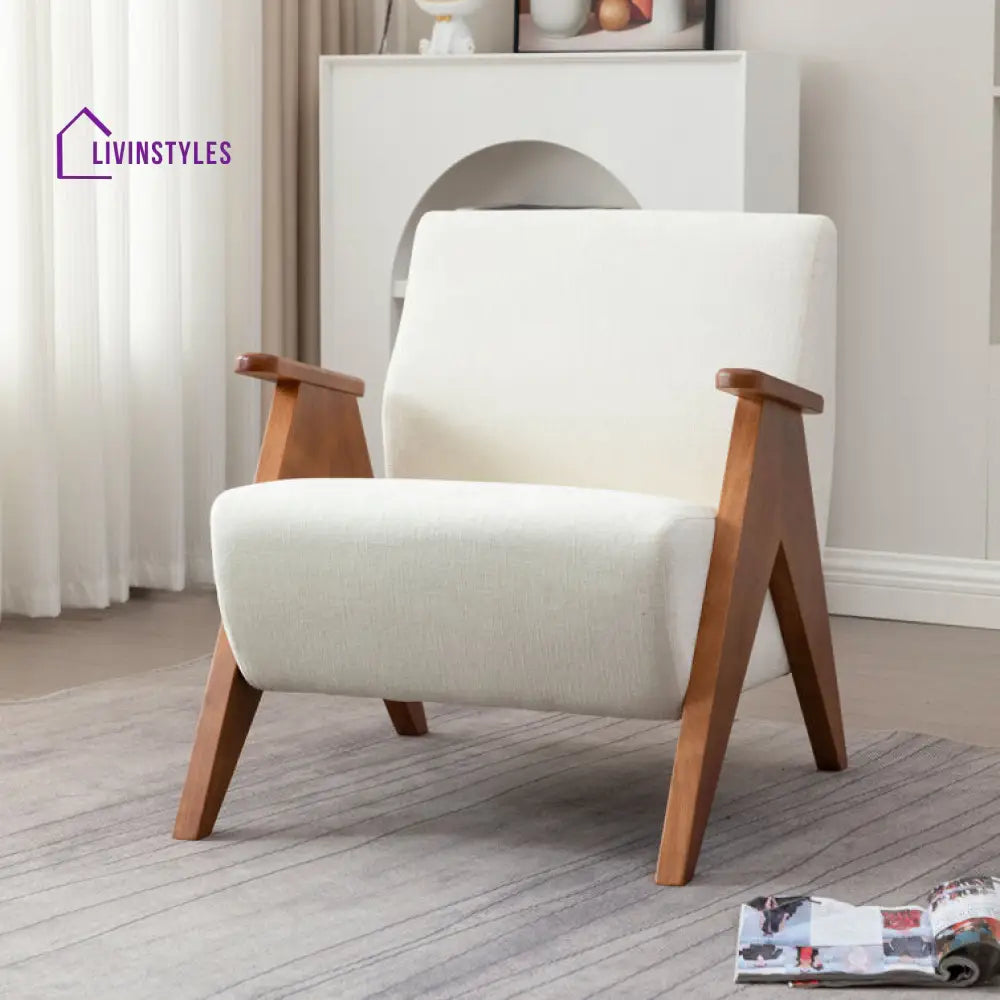 Nivya Solid Wood and Fabric Arm Chair | Living Room Chair | Lounge Chair