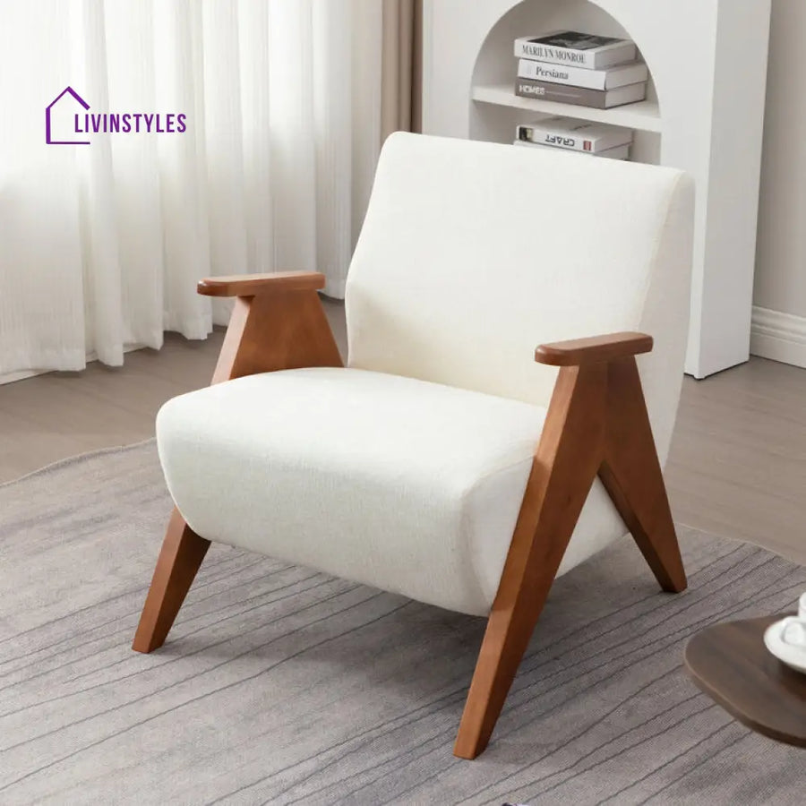 Nivya Solid Wood and Fabric Arm Chair | Living Room Chair | Lounge Chair