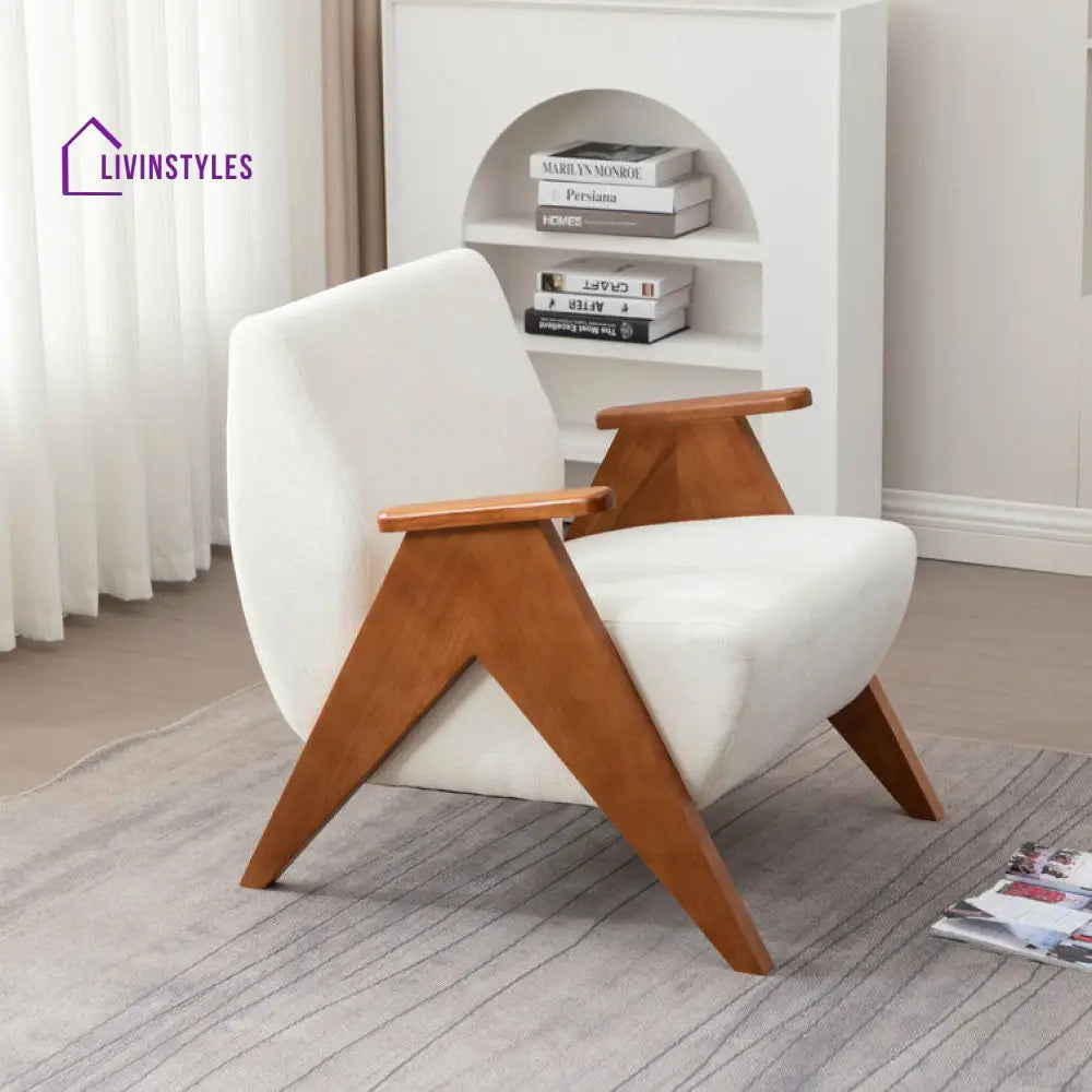 Nivya Solid Wood and Fabric Arm Chair | Living Room Chair | Lounge Chair
