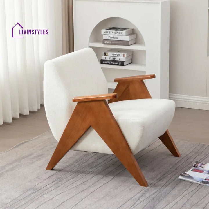 Nivya Solid Wood and Fabric Arm Chair | Living Room Chair | Lounge Chair