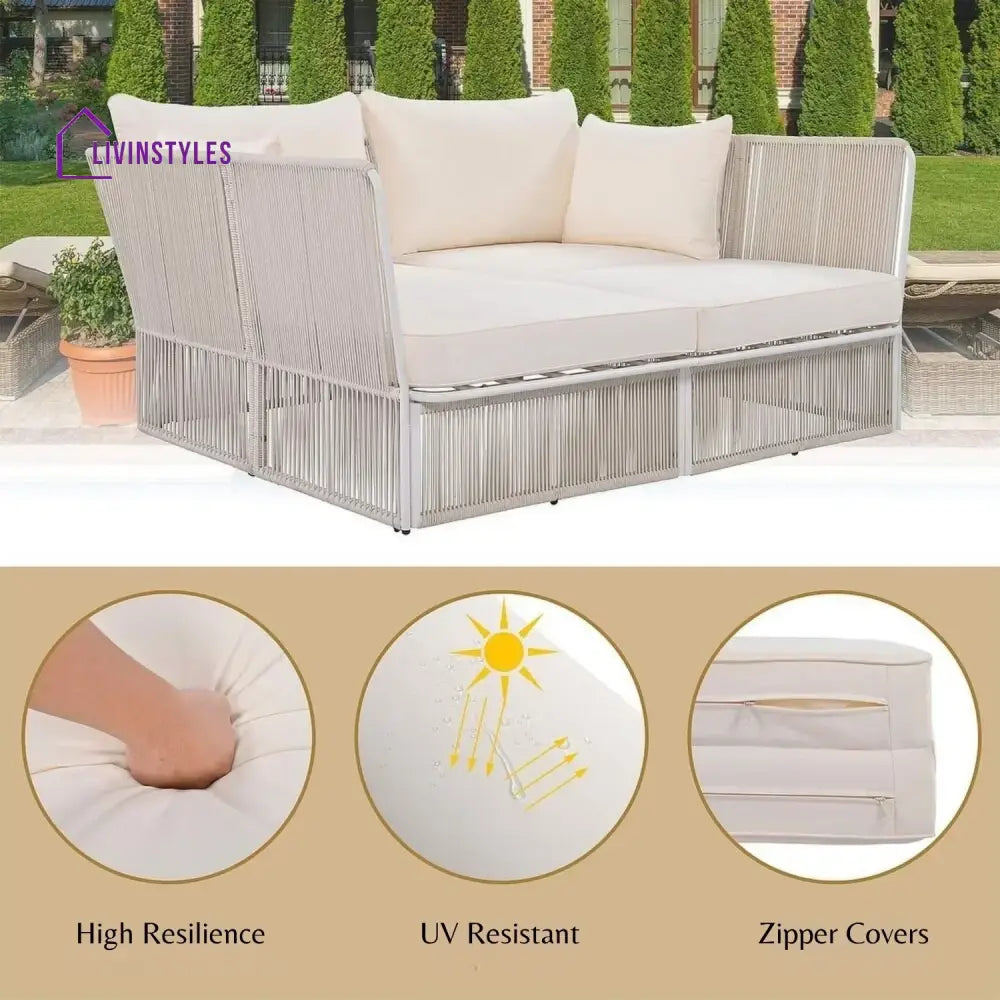 Njeri Outdoor Rope 2 Seater Patio Daybed With Side Table - Daybed