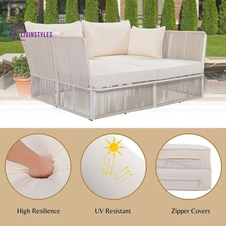 Njeri Outdoor Rope 2 Seater Patio Daybed With Side Table - Daybed
