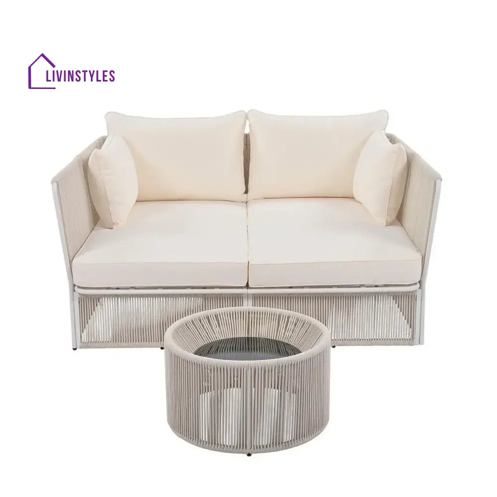 Njeri Outdoor Rope 2 Seater Patio Daybed With Side Table - Daybed