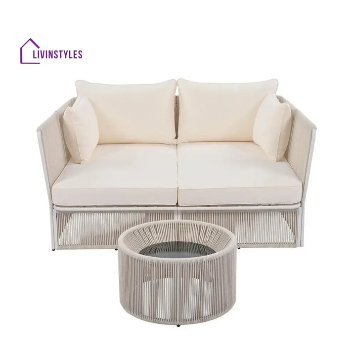 Njeri Outdoor Rope 2 Seater Patio Daybed With Side Table - Daybed