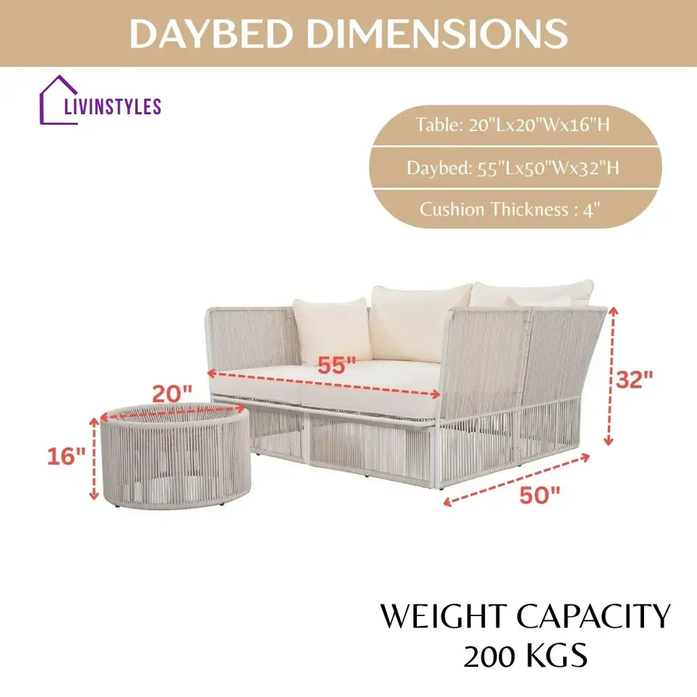 Njeri Outdoor Rope 2 Seater Patio Daybed With Side Table - Daybed