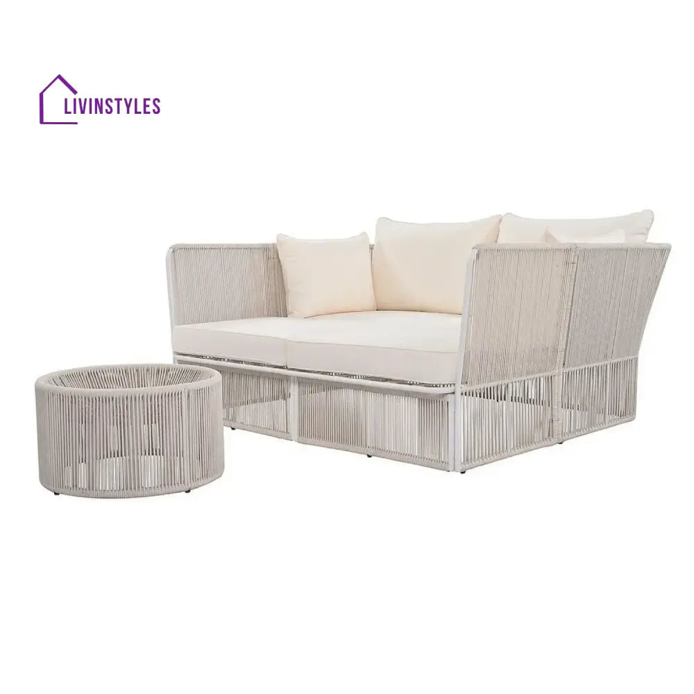 Njeri Outdoor Rope 2 Seater Patio Daybed With Side Table - Daybed