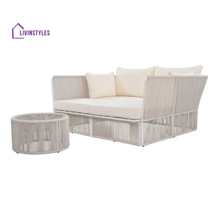 Njeri Outdoor Rope 2 Seater Patio Daybed With Side Table - Daybed